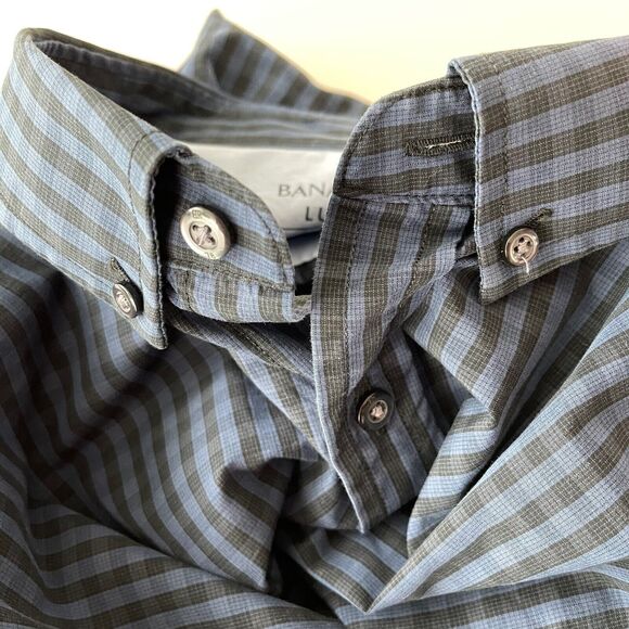 Banana Republic Blue Black Cotton Gingham Checkered Slim Fit Shirt Men's Sz XXL - Picture 9 of 9